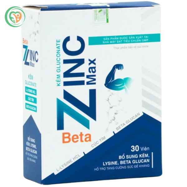 Viên uống Beta ZinC Max Kẽm Gluconate hỗ trợ tăng cường sức đề kháng (Hộp 3 vỉ X 10 viên)