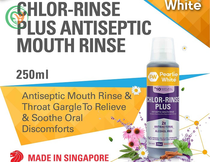 Nước súc miệng Pearlie White Chlor-Rinse Plus 250ml hỗ trợ giảm hôi miệng, mảng bám, sâu răng