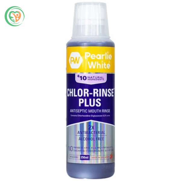 Nước súc miệng Pearlie White Chlor-Rinse Plus 250ml hỗ trợ giảm hôi miệng, mảng bám, sâu răng