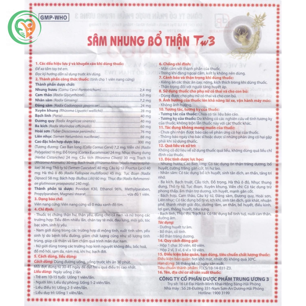 Sâm Nhung Bổ Thận TW3 dưỡng huyết tư âm, bổ thận, cố tinh (Hộp 30 viên) - Ảnh 10