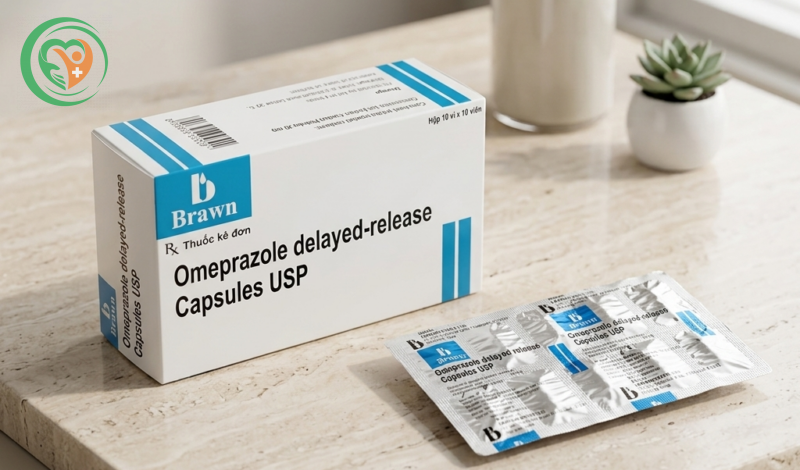 Thuốc Omeprazole Delayed-Release Capsules USP 20mg trị loét dạ dày, tá tràng (10 vỉ x 10 viên)