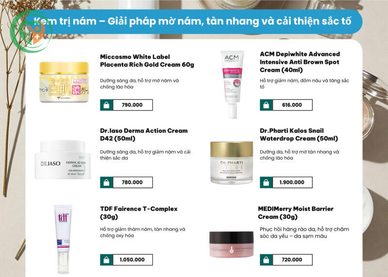 Một số sản phẩm kem trị nám được tin dùng hiện nay