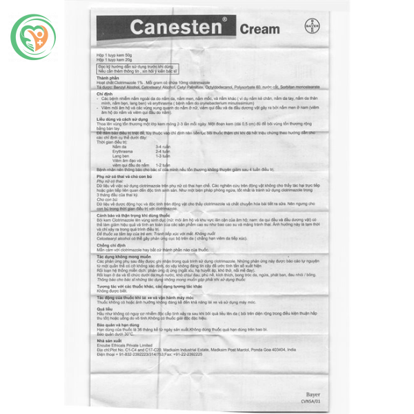 Kem bôi Canesten Cream 1% điều trị các bệnh nhiễm nấm ngoài da (Tuýp 20g) - Ảnh 4