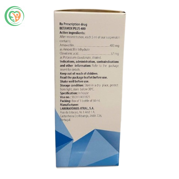 Thuốc Betamox Plus 400 điều trị nhiễm khuẩn mức độ nhẹ đến nặng cho trẻ em ( Hộp 1 chai 60ml)