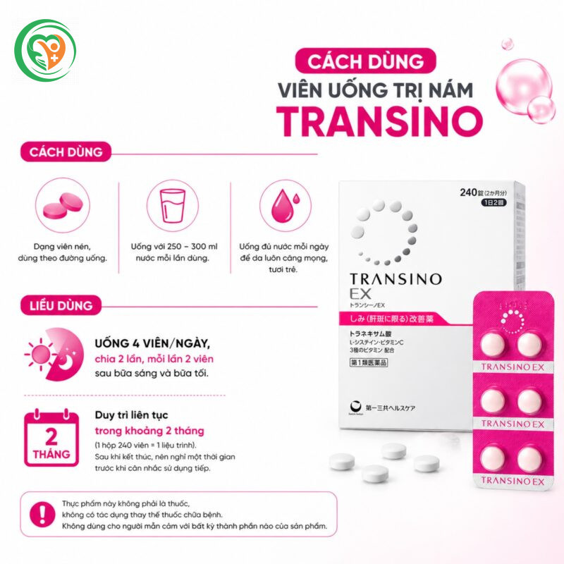 Hướng dẫn sử dụng viên uống trị nám Transino
