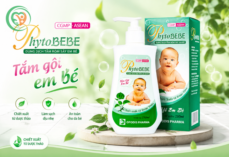 Dung dịch tắm gội Phytobebe hỗ trợ phòng ngừa rôm sảy, chăm sóc và bảo vệ da cho bé (Chai 250ml)