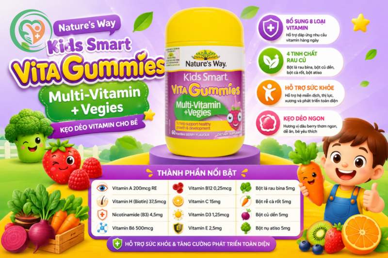 Kẹo dẻo vitamin cho bé Nature's Way Kids Smart Vita Gummies Multi-Vitamin + Vegies
