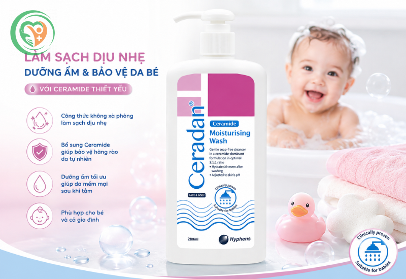 Sữa tắm Ceradan Moisturising Body Wash làm sạch da nhẹ nhàng cho da (280ml)