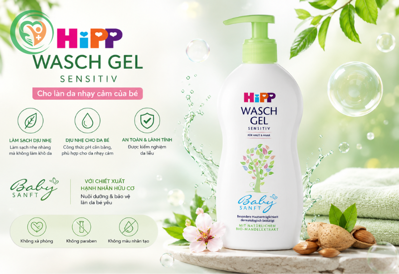 Sữa tắm gội 2 trong 1 HiPP làm sạch dịu nhẹ, dưỡng ẩm và chăm sóc da tóc bé (Chai 400ml)