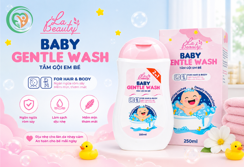 Sữa tắm gội cho bé Baby Gentle Wash La Beauty làm sạch dịu nhẹ, hỗ trợ ngăn ngừa rôm sảy và hăm da (Chai 250ml)