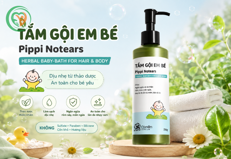 Sữa tắm gội em bé Pippi Notears Cỏ mềm (Không cay mắt) (chai 250g)