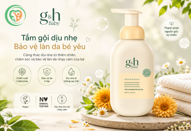 Sữa tắm gội toàn thân cho bé Baby Wash & Shampoo G&H làm sạch dịu nhẹ, dưỡng ẩm và chăm sóc da tóc (Chai 400ml)