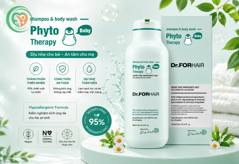 Sữa tắm gội toàn thân Phyto Therapy Baby Shampoo & Body Wash Dr.FORHAIR làm sạch dịu nhẹ, dưỡng ẩm và chăm sóc da bé (Chai 300ml)