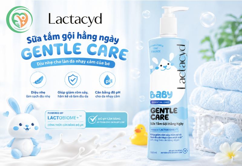 Sữa tắm gội trẻ em Lactacyd Gentle Care ngăn ngừa rôm sảy (Chai 500ml)