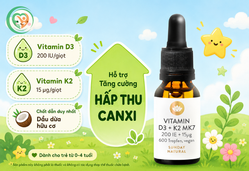 Vitamin D cho bé Sunday Natural Vitamin D3 + K2 MK7