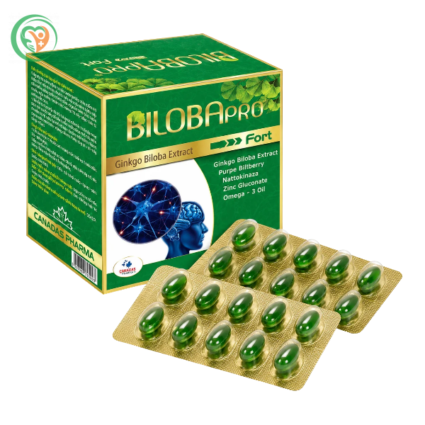 Viên uống BILOBApro FORT Dolexphar hỗ trợ tăng cường tuần hoàn, lưu thông máu não (Hộp 100 viên)